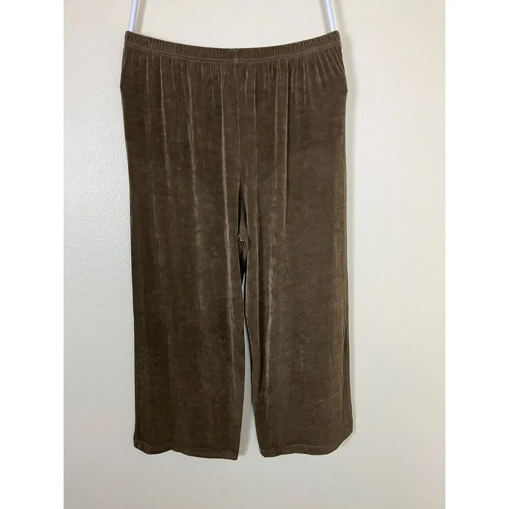 FLAX Women Size M Slinky Wide Leg Ankle Cropped Pull On Pants Casaul Minimalist